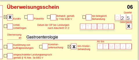 Abb. 2: Überweisungsschein vom niedergelassenen Gastroenterologen Abb. 2: Überweisungsschein vom niedergelassenen Gastroenterologen